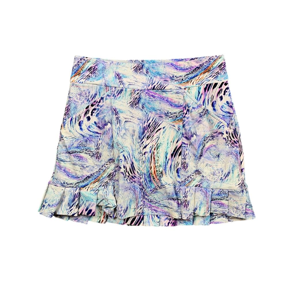 Tzu Tzu Skort Women XS Extra Small Blue Purple Pleated Trim Abstract Swirl Golf